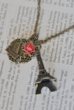 French Kiss Paris Eiffel Tower I Love You Letter Locket Necklace