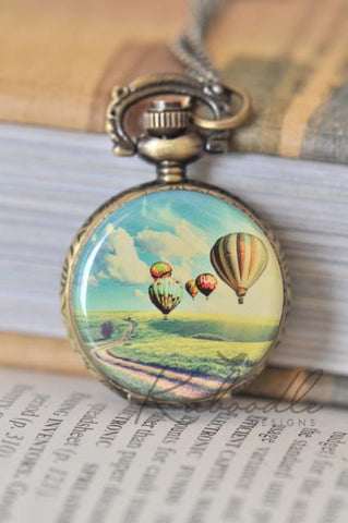 Hot Air Balloons Pocket Watch Necklace