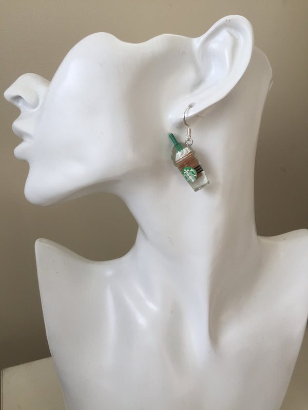 Miniature 3D Drink Coffee Mocha Chocolate Frappe Dangle Earrings