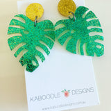 Acrylic Perspex Laser Cut Monstera Glitter Leaf Drop Earrings