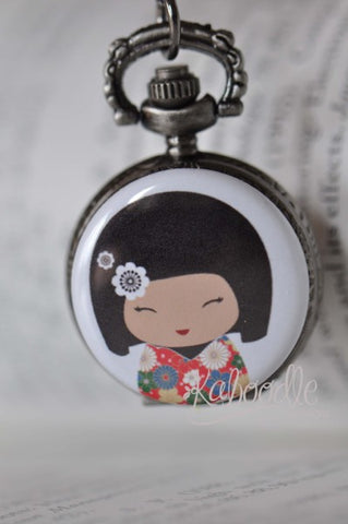Kawaii Japanese Doll - Pocket Watch Necklace