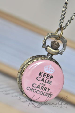 Keep Calm and Carry Chocolate - Pocket Watch Necklace