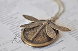 Large Dragonfly Locket Necklace in Bronze