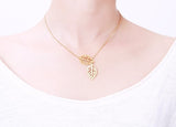 Silver - Stainless Steel Double Leaf Cutout Mini Dainty Minimalist Necklace