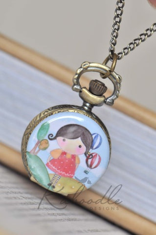 Lilly's Balloon Ride - Pocket Watch Necklace