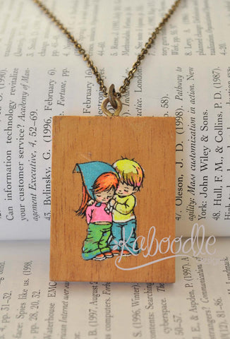 Wooden Moppet Necklace - Love is Caring - Rare Find