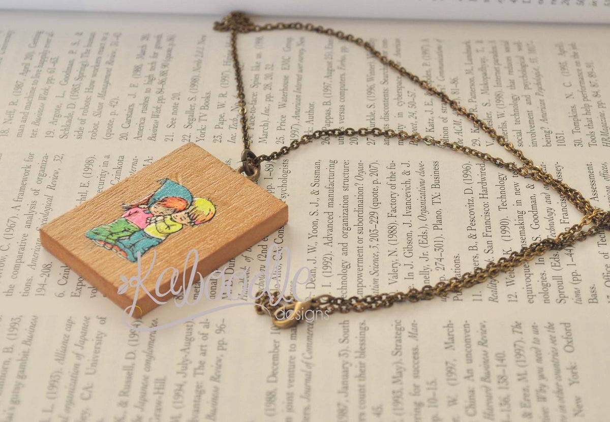 Wooden Moppet Necklace - Love is Caring - Rare Find