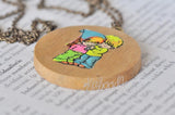 Wooden Moppet Retro Pendant Necklace - Love is Caring - Rare Find