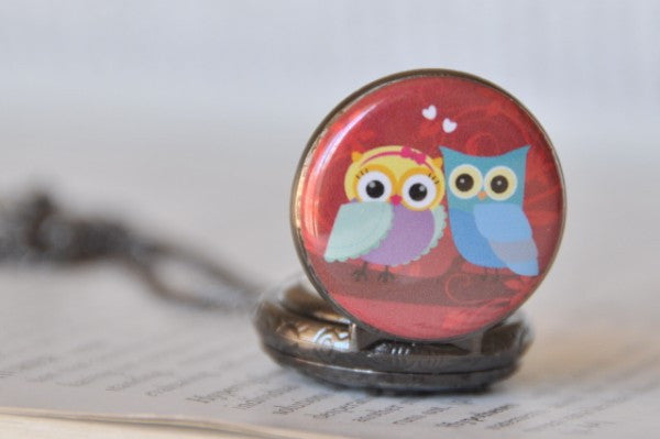 Owl Lovers - Pocket Watch Necklace