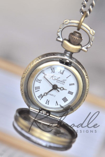 Poppy in Blue - Pocket Watch Necklace