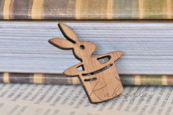Rabbit in A Hat Wooden Brooch