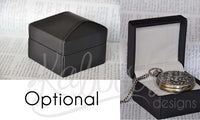 Optional gift box for dragonfly pocket watch necklace shown open and closed