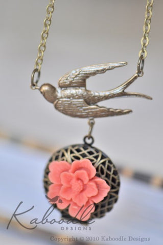 Swallow Floral Locket Necklace