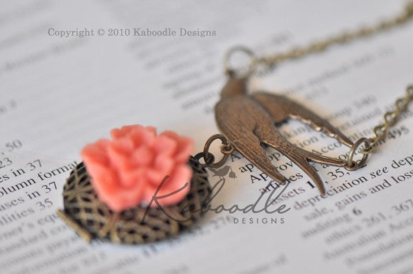 Swallow Floral Locket Necklace