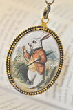 Handmade Oval Resin Double-Sided Necklace - Alice In Wonderland Tea Party and White Rabbit