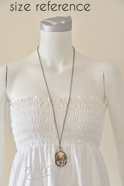 Handmade Oval Resin Double-Sided Necklace - Alice In Wonderland Tea Party and White Rabbit