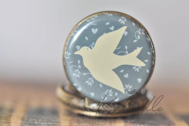 Vector Stamp Bird Pocket Watch Necklace