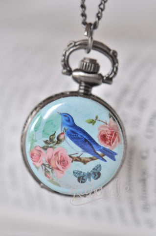 Victorian Bird - Pocket Watch Necklace